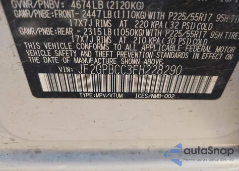 2014 Subaru Xv Crosstrek Hybrid 2.0I z USA, uszkodzony, nr VIN JF2GPBCC3EH228290